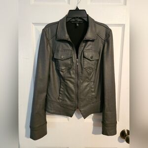 WHBM Woman's gray shimmer jacket Pockets Zip front size 2